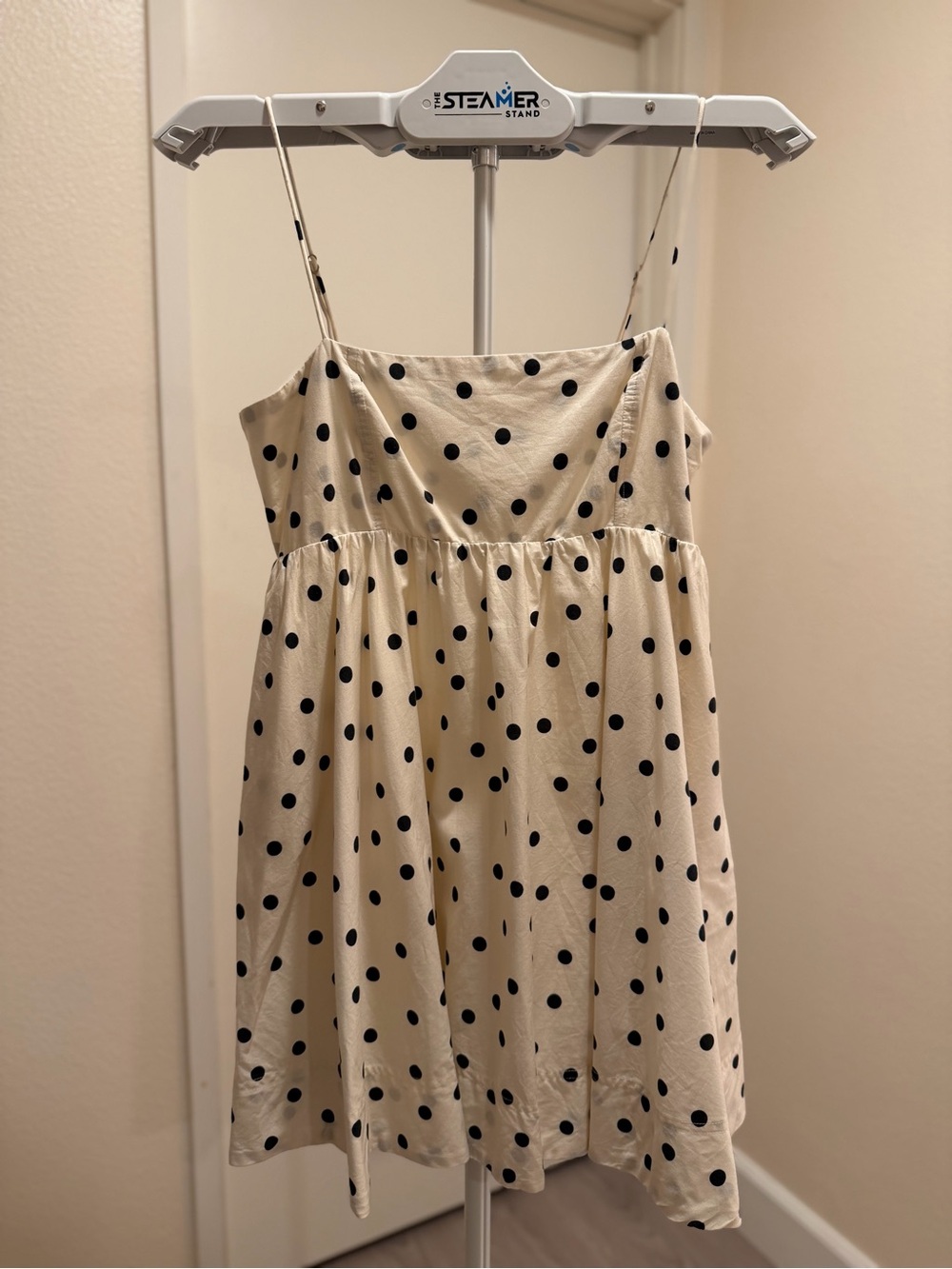 Mave Polka Dot Spaghetti Strap Dress - Cream with Black Dots - Medium